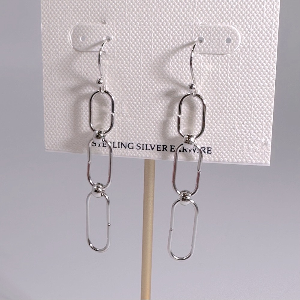 Sterling Silver Chain Link Dangle Tarnish Free Earrings Neutral Gift New